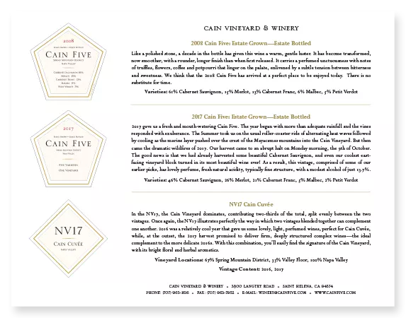 Cain 3 Wine Fact Sheet